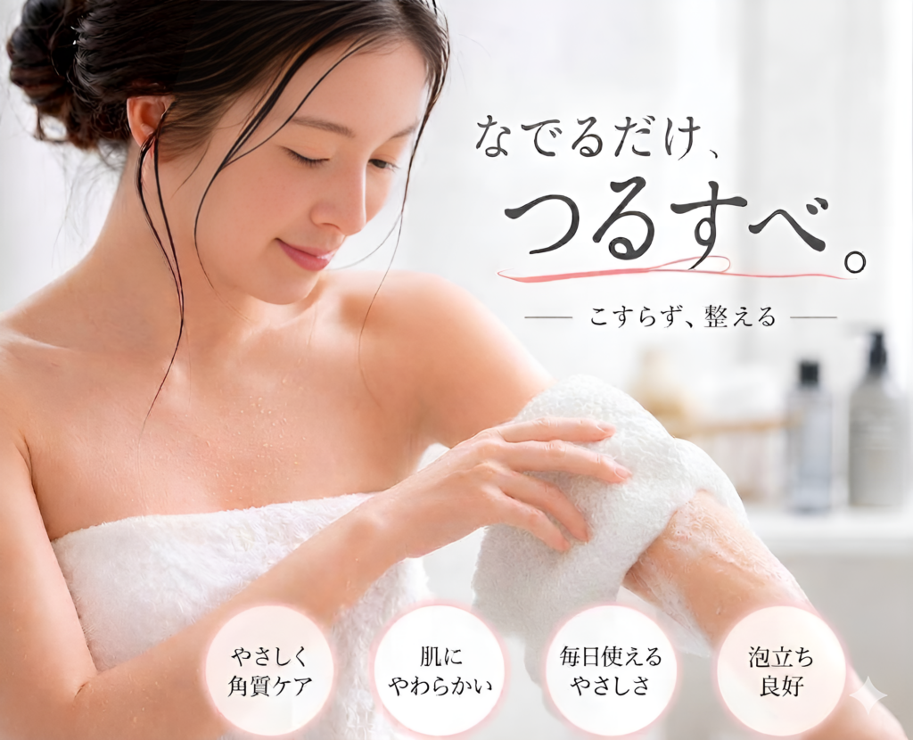 やさしく角質ケア
肌に柔らかい
毎日使えるやさしさ
泡立ち良好
を表す画像